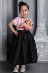 Pink and Black Column Toddler Flower Girl Dress in Taffeta with Ruffes