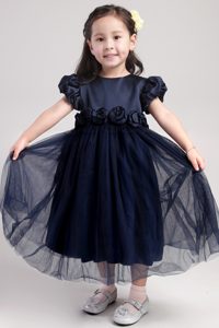 Navy Blue Dress for Flower Girls in Taffeta and Organza on Sale