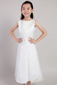 Tea-length Dress for Teens with Appliques in Taffeta and Organza