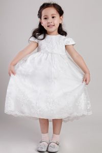 Taffeta and Organza Toddler Flower Girl Dresses with Appliques in White