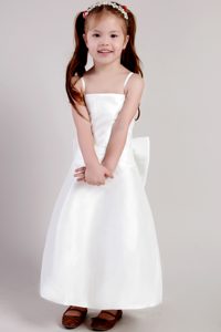 Cute Column Straps Flower Girl Dress in Satin with Bowknot to Ankle-length