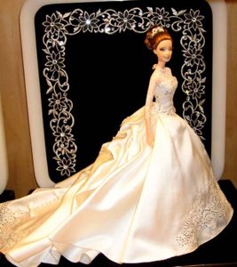 Fashion Appliques Barbie Wedding Dress With Chapel Train For Barbie Doll