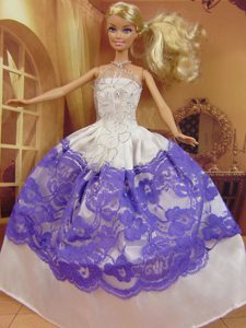 New Fashion Ball Gown White and Purple Dress Gown For Barbie Doll