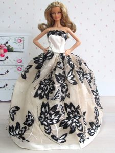 Sweet Gown With Amazing Champagne Lace Wedding Dress For Barbie Doll