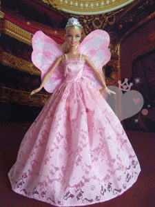 Lovely Princess Handmade Baby Pink Straps Party Clothes Fashion Dress for Noble Barbie
