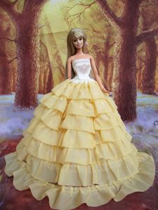 Ruffled Layers Decorate Ball Gown Light Yellow Barbie Doll Dress