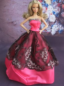 Fashionable Embroidery Ball Gown Hot Pink and Black Barbie Doll Dress