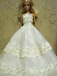 Beautiful Organza Embroidery White Barbie Doll Dress
