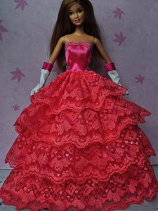 Pretty Red Gown With Ruffled Layers Dress For Barbie Doll