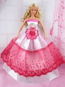 Romantic Pink and Red Princess Dress With Flower Made to Fit the Barbie Doll