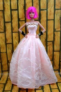 Baby Pink Gown For Barbie Doll With Lace and A-line