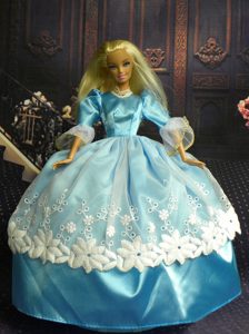 Sweet Ball Gown Baby Blue and Lace Handmade Dresses Fashion Party Clothes Gown Skirt For Barbie Doll