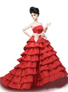 Elegant Party Dress with Red Taffeta Made to Fit the Barbie Doll