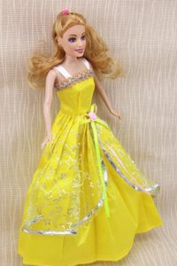 Elegant Party Dress with Yellow Taffeta Made to Fit the Barbie Doll