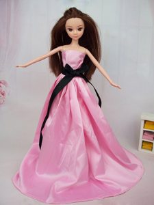 Luxurious Rose Pink Sash With Party Dress For Barbie Doll
