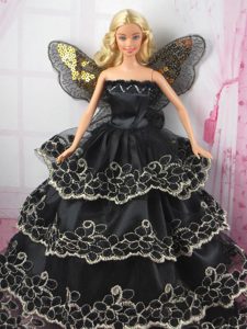 Luxurious Black Strapless Lace Ruffled Layeres Party Clothes Fashion Dress for Noble Barbie