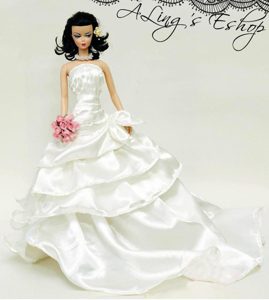 Elegant Wedding Dress For Barbie Doll With Ruffled Layers and Brush Train