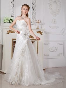 Memorable Sweetheart Court Train Organza Dresses for Brides with Beading