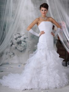 Wonderful Mermaid Strapless Court Train Organza Bridal Gown with Flowers