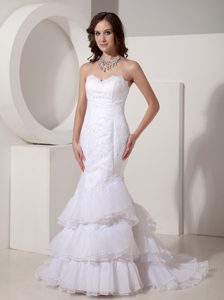 Romantic Beaded Mermaid Organza Dresses for Wedding with Lace-up Back