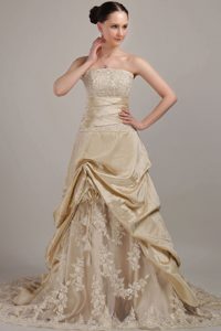 Beautiful Strapless Champagne Taffeta Wedding Bridal Gown under 200