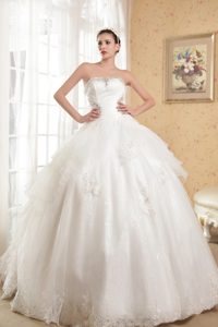 Memorable Strapless Appliqued Organza Bridemaid Dress for Church Wedding