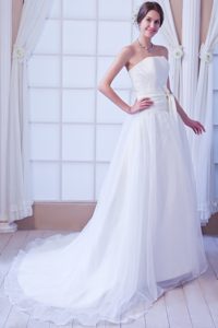 Strapless Organza Wonderful White Wedding Reception Dress with Sash