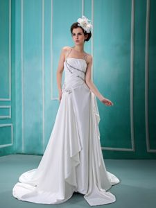 Romantic Halter Top Zipper-up Beaded Elastic Woven Satin Bridal Dresses