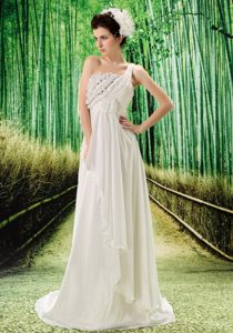 Dressy One Shoulder Zipper-up Chiffon Wedding Gown for Fall