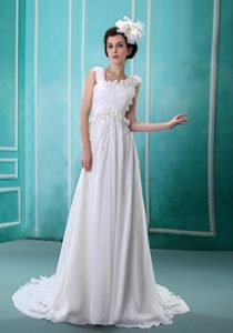 2013 Best Seller Straps Chiffon Summer Bridal Gown with Flowers