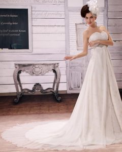 Memorable Sweetheart Beaded Wedding Reception Dresses with Court Train