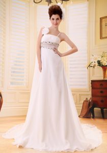 Exquisite Watteau Train Chiffon Wedding Bridal Gowns with Spaghetti Straps