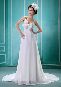 2013 Fabulous Spaghetti White Beaded Bridal Dress with Bowknot