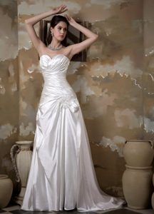 Sweetheart Court Train Elastic Wove Satin Luxurious Wedding Bridal Gown