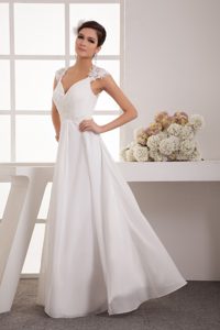 Impressive V-neck Beaded Long Bridal Dress with Appliques for Spring