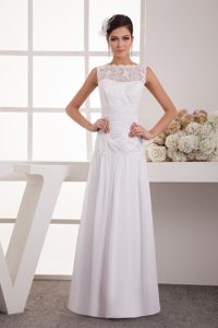 Attractive Ruched Ankle-length Chiffon Wedding Gowns with Scoop Neckline