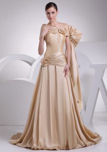Champagne Asymmetrical Ruched 2012 Magnificent Bridal Gown with Flowers