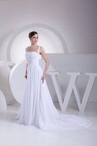 Charming Chapel Train Ruched Wedding Dresses with Straps in White