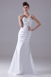 Best Seller Ruched and Beaded White Taffeta Long Wedding Reception Dress