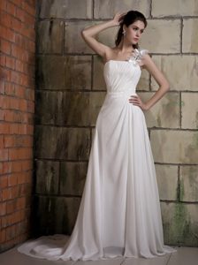 One Shoulder Ruched and Beaded White Attractive Dress for Wedding