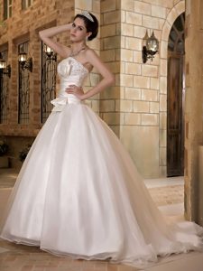 Strapless Taffeta and Organza Beaded Romantic Wedding Bridal Gown for Fall