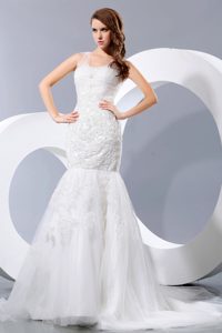 Mermaid Court Train Taffeta and Lace 2012 Special Bridal Dress with Straps
