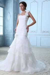 One Shoulder Ruched Lace-up Organza Sexy Wedding Reception Dress for Fall