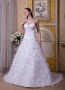 One Shoulder Satin and Tulle White Classical Dresses for Brides