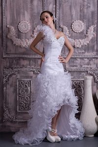 One Shoulder High-low Beaded Organza Wonderful Wedding Dress in White
