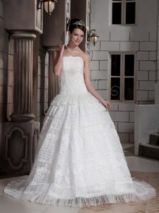Strapless Special Fabric White Princess Dresses for Church Wedding