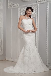 White Mermaid Sweetheart Lace Dresses for Garden Wedding on Sale