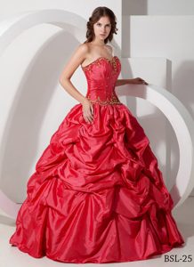 Red Sweet Strapless Taffeta Ball Gown Sweet Sixteen Dress with Ruffles
