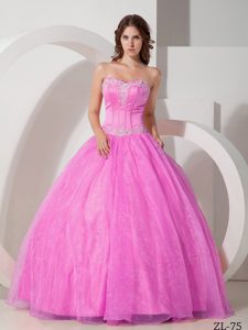 Discount Sweetheart Satin and Organza Quinceanera Gown Dress in Pink