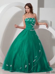 Strapless Taffeta and Tulle Quinceanera Gowns with Beading on Promotion